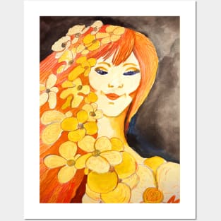 Beautiful Ginger Girl With Flowers 002 Posters and Art